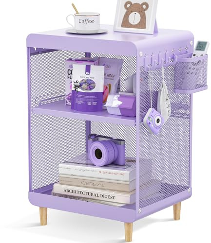Kleiner-Nachttisch-Beistelltisch mit Ablagefach und Stauraum für Lila | Sofa-Seite - Kompakt Modernes Design. Vielseitiger Organizer für Haushalt und Büro