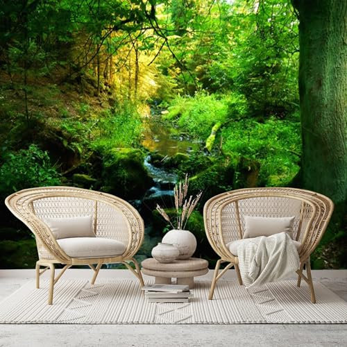SIJIFACAI Forest Landscape - Sunlit Mossy Stream - Custom Size Wall Murals Removable Large Photo Wallpaper for Living Room, Bedroom,Office,Self-Adhesive Wallcovering,No PVC