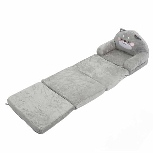 Haofy Premium Material Kids Fold Couch Entspannte Kleinkindfaltungssofa Zum Lesen von Fernsehen, Langlebiger Kinderstuhl für Reisen Grau (Falten in Vierteln)