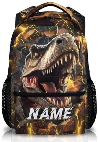GiftRomance Kinderrucksack Jungen Dinosaurier mit Namen – Personalisiert Schulrucksack Kinder 17 Zoll – Coole Schultasche Jungen Grundschule