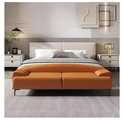 Aufbewahrungsbank Leichte Luxus-Nachttischbank, Lange Bank, Schlafzimmer, High-End-Bettfußbank, Bettfuß-Sofabank mit Rückenlehne, Garderoben-Kleiderbank(Orange)