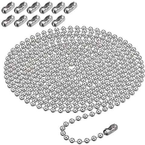 YUNHOLO 6 Metre Roller Blind Chain, 4.5mm Stainless Steel Ball Chain, Silver Rust-Resistant Replacement Chain with 12 Connectors for Roller and Vertical Blinds