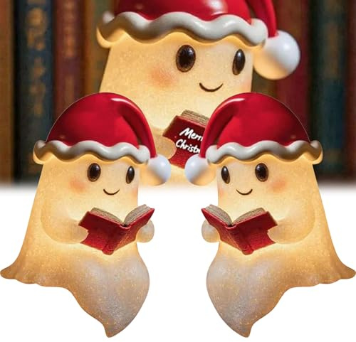 Niedliche Geister-Leselampe, Christmas Ghost Reading Book Lamp, Halloween 3D-LED-Geister Statue Nachtlicht, Deko Led Geist Lampe, Weihnachten Niedliche Ghost für Leser und Buchliebhaber (2PC 14CM)