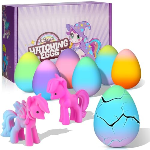 AYESY Unicornio Eclosionando Huevos Arcoíris, 6 Huevo de Unicornio Juguete para incubar en Agua, Caja Sorpresa para Eclosión Mágica para Niños Niñas Regalos para Cumpleaños Pascua