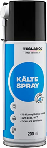 TESLANOL 26033 Kältespray Werkstatt / Kühlung hitzeempfindlicher Bauteile wie Thermostate / Kälteschockspray / Kälte Spray inkl. Sprührohr / Spraydose 200 ml
