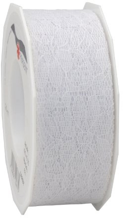 C.E. Pattberg Derby Dekorationsband Weiss, 25 m Geschenkband aus Spitze, 40 mm Breite, Schleifenband zum Dekorieren & Basteln, zum Einpacken für Geschenke