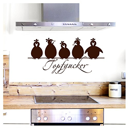 Grandora Wandtattoo Topfgucker 5 Vögel I braun 90 x 42 cm I Küche Spruch Zitat Aufkleber selbstklebend Wandaufkleber Wandsticker W862