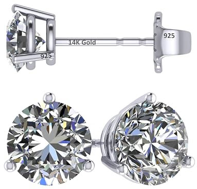 Central Diamond Center Nana 14k Massivgoldstege & Sterling Silber Pure Brilliance Zirkonia Diamantohrstecker Ohrringe 1,5ct bis 4ct (Platiniertes Silber, 2)