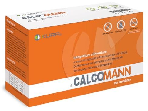 CALCOMANN integratore alimentare per la cura dei calcoli renali, a base di Potassio Citrato, Magnesio Citrato, Fillanto, D-mannosio, Tarassaco. Con probiotici – 20 bustine