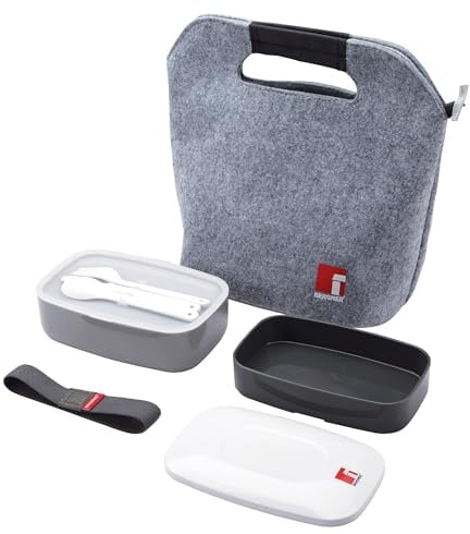 Set HERMETICO 2 Schichten 1200 ml + Besteck + Tasche isotermica Filz grau/schwarz Walking Business Edelstahl