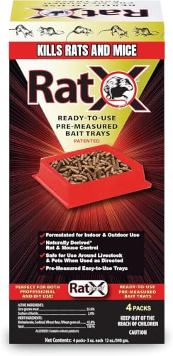EcoClear Products 620105, RatX All-Natural Non-Toxic Humane Rat and Mouse Killer Pellets, Ready-To-Use Pre-Measured 3 oz. Bait Trays, 4-Pack