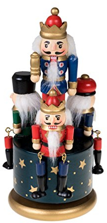 Traditional Wooden Nutcracker Wind Up Music Box | Blue, Red, Gold, and Green Kings and Soldiers | Festive Christmas Decor | 8 Tall Perfect for Shelves and Tables