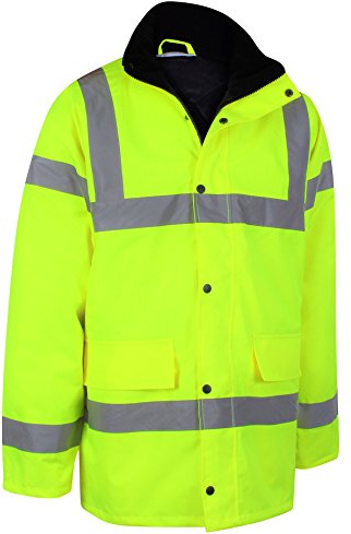 HuntaDeal Hi VIS Viz Parka Jacket - High Vis Coat with Concealed Hood, Storm Collar, Adjustable Hook & Loop, Heavy-Duty Two-Way Black Zip - Workwear Waterproof Jacket for Safety & Security - Yellow