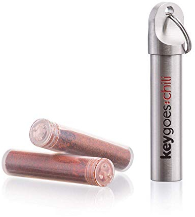 Chilimühle Porte-clés avec Carolina reaper et Trinidad Moruga Scorpion – Gadget pour homme – Très aiguisé.