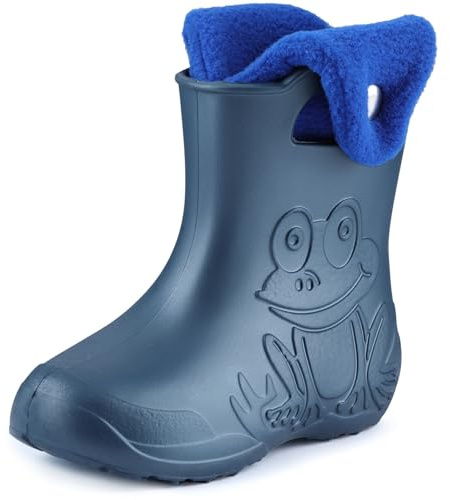 Ladeheid EVA Kinder Jungen Mädchen Gummistiefel Regenschuhe gefüttert Regenstiefel Gummischuhe LA-CA-04 (Metallisches Blau/Marineblau-2, 28/29 EU)