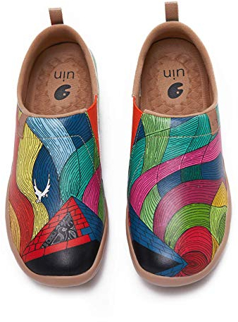 UIN Pyramid Damen Mikrofaser Leder Leicht Sneakers Loafer Schuhe Lässige Wanderschuhe Bemalter Reiseschuh Slip On Schuhe Grün(40)