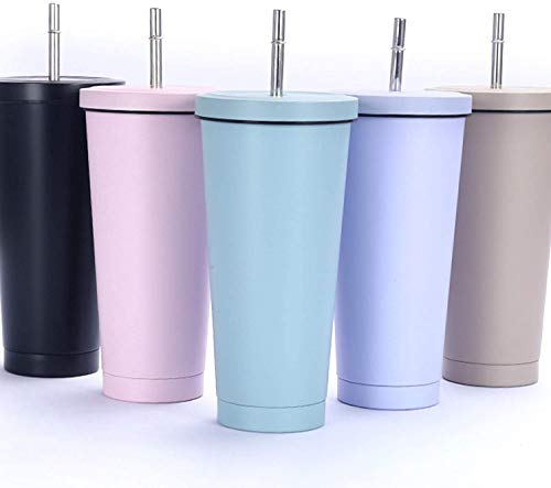 Malidily 750ml/25oz Edelstahl Becher mit Strohhalm und Deckel, BPA Free Vakuum Isolierte Thermobecher, Kaffeebecher to go, Travel Mug, Isolierbecher für Eiskaltes oder Warmes Trinken (Hellblau)