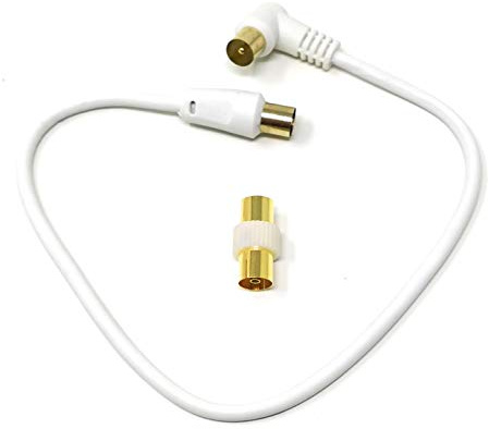 Maincore 40 cm Right Angle TV/AV Aerial Antenna Coaxial Cable Lead with Coupler – Male to Male RF Extension Cable for TV, HDTV, Freeview, Satellite, DVB-T, and AV Devices (0.4m)