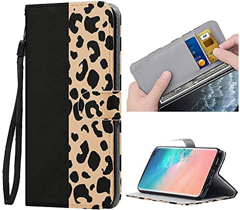ZhuoFan for Samsung Galaxy A12 Case With Card Holder Wallet Case Shockproof Shell Premium PU Leather Flip Phone Case Slots Magnetic Kickstand Protective Cover for Samsung A12 6.5, Black Leopard