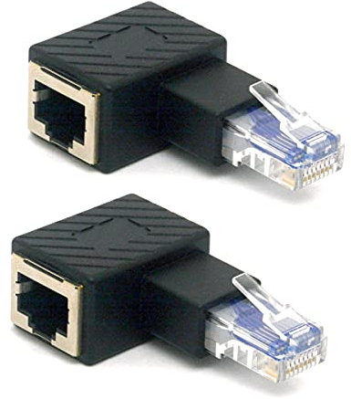 HTGuoji - Lot de 2 adaptateurs Ethernet RJ45 coudés à 90 degrés RJ45 8P8C mâle vers femelle Cat5e Cat6 connecteur de raccordement réseau (droite)