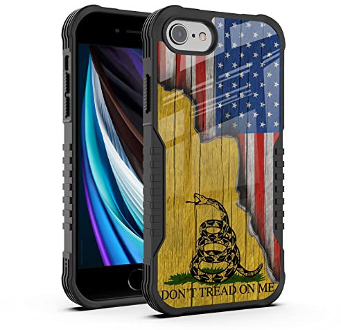 FJyuanqi for iPhone SE 2022/2020 Case Men Women, Don't Tread On Me American Us Flag Design Heavy Duty Shockproof Hard Bumper +Soft Silicone Rubber Protective Case for iPhone 7/8/6/6s/SE 3rd 2nd