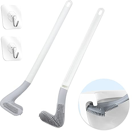 Homgaty 2 Pack Golf Toilet Brush, Long Handle Golf Brush Head Toilet Brush, Flexible Bendable Silicone Golf Toilet Bowl Cleaner Brush, Toilet Brushes for Bathroom 360 No Dead Ends Wall Mounted