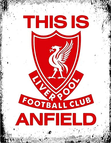 BIGBAZZA Vintage Advertising Wall Tin Plaque 20x15cm - Pub Shed Bar Man Cave Home Bedroom Office Kitchen Gift Metal Sign - Retro Football Footy Road Street This is Anfield Reds Fan inspired