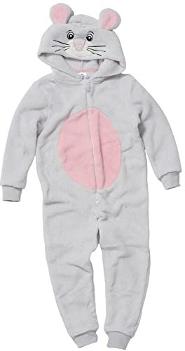 Animal Crazy Boys Girls Mouse Onesie Supersoft Fleece Jumpsuit Playsuit UK Seller - Grey - 10/11 Years