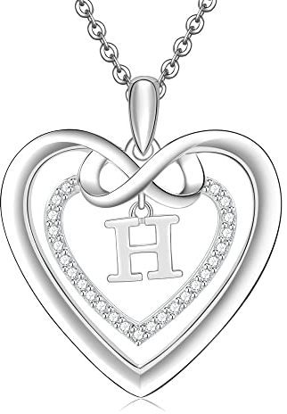 Kette Damen Silber 925 Halskette Initialen Herz und Unendlichkeit Buchstabe H Anhänger Geschenk Frauen
