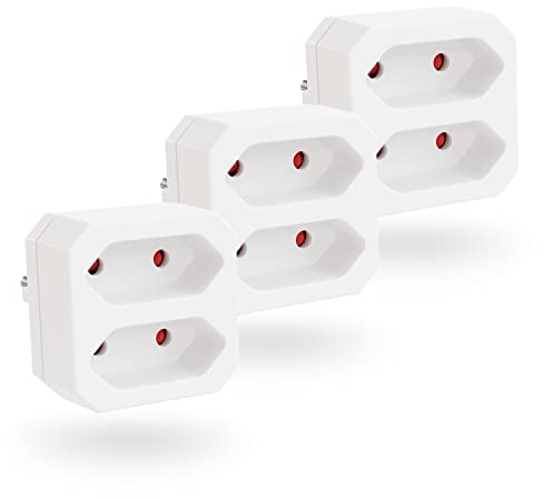 Greate 3X Doppelstecker für Steckdose 2fach bis zu 1100W - Steckdosenadapter Weiß, Zweifach Steckdosenadapter, Doppelsteckdose, Steckdosen Adapter, Eurostecker Verteiler
