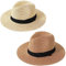 KXF Stroh-Sonnenhut für Damen und Herren, Sommer, Strand, Sonnenhut, Uni, breite Krempe, Panama-Sonnenkappe, verstellbar, für Damen, Strand, Reisen, leichte Kappe, 2 Stück, Beige + Khaki Mütze mit