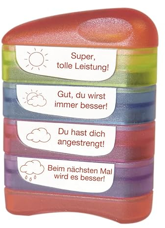 TimeTEX - Siebdruck-StempelPerpetuum, 4 Stempel Set - Super, tolle Leistung!, Gut, du wirst immer besser!, Du hast dich angestrengt!, Beim nächsten Mal wird es besser! - 62999