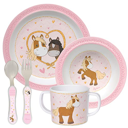 sigikid 25271 Melamin Set, Pony Love Mädchen und Jungen empfohlen ab 36 Monate weiß/rot/gelb