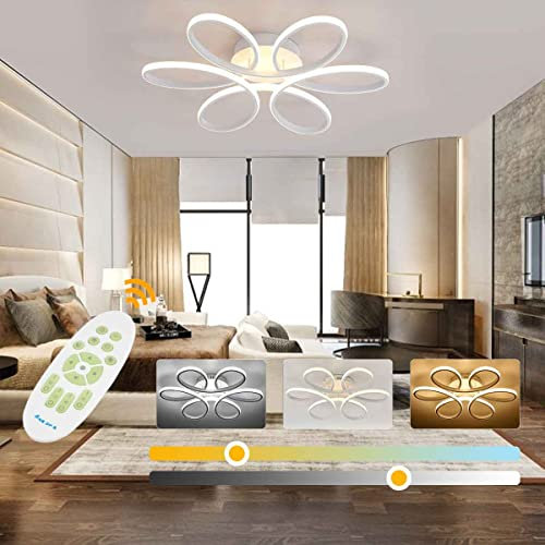 XEMQENER LED Dimmable Flower Ceiling Light, Modern Creativity Chandelier with Remote Control, Flush Mount Ceiling Lamp, White, 52W, 2800-6000K, White/Ø58cm