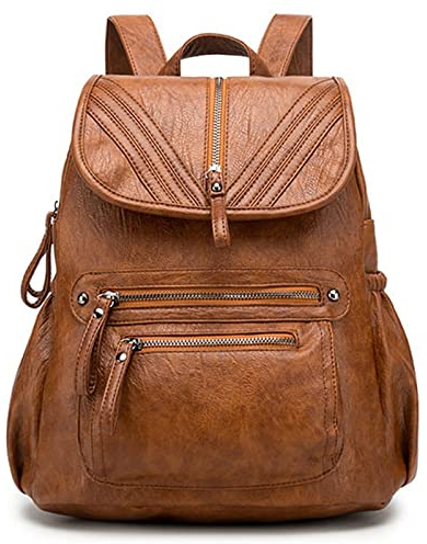Monitika Rucksack Damen leder Wasserdicht Große Kapazität Modische Freizeit Schulrucksäcke Braun