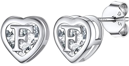 Silvora A-Z Buchstaben Ohrstecker 925 Silber Initiale F Brief Ohrringe Vintage Herz Zirkon Alphabet Anfangsbuchstaben Ohrring Schmuck Accessoires für Damen Frauen Mädchen