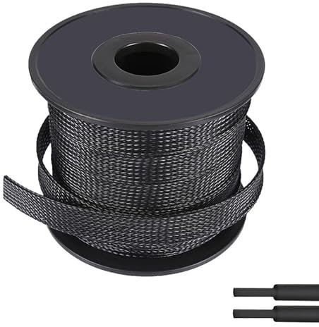 PET Expandable Wire Loom 100ft-1/4Inch, Braided Wire Sleeving Mesh Cable Management with 2 Heat Shrinkable Tubes, Braided Cable Sleeve for Home Office Cord Protector, Black