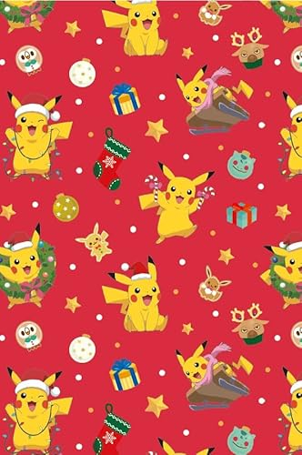 Danilo Promotions Pokemon Wrapping Paper, 4 Sheet 4 Tag Pokemon Wrap, Christmas Pokemon Wrap Sheets, Multi