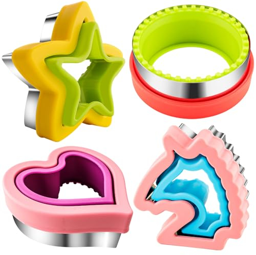 Sandwich Cutter and Sealer for Kids 13pcs Bread Decruster Sandwiches Cruster Maker Vegetable Fruit Cookies Food Cutter Shapes Set for Boys Girls Lunch Bento Box Unicorn Star Heart Round