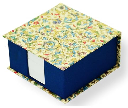 libralides - Zettelkasten handgemacht „Medicea“ mit Muster Bunt aufklappbar - Zettelbox Gemustert in Blau - Zettelkästchen nachfüllbar für Büro & Schreibtisch (Notizzettelbox 11x11x5cm mit 250 Blatt)