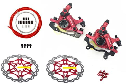 NYK Zoom Bike Bicicletta Ciclismo HB-100 Pinze freno a disco idraulico anteriore e posteriore Set Line Pull con rotore flottante e cavo (rosso)