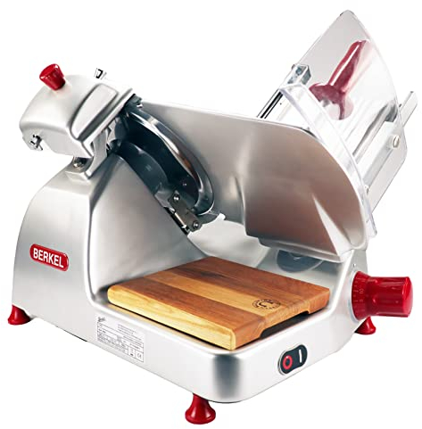 Berkel Aufschnittmaschine Pro Line XS 25 in Silber, Profi Allesschneider für Ihre Küche - Höchste Präzision und Leistung +100% handgefertigtes Fassholzbrett Unikat aus Eiche