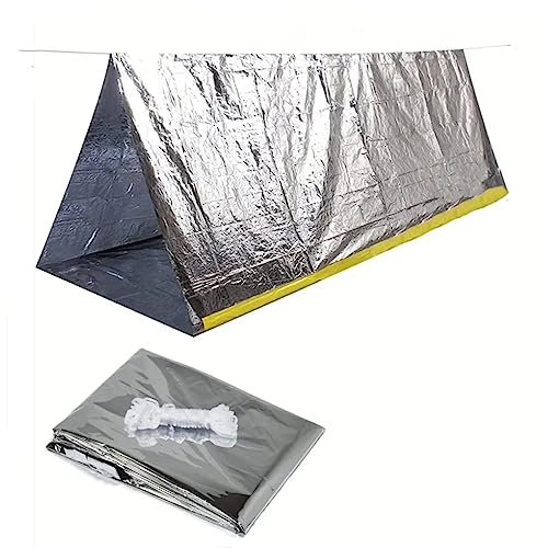 Notfall-Überlebenszelt, wasserdichtes Mylar-Thermozelt für 2 Personen, Schlauchzelt für Wandern, Camping, Outdoor (Silber)