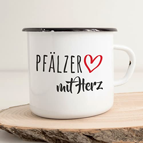 Huuraa Emaille Tasse Pfälzer mit Herz Geschenk 300ml Vintage Pfälzer Geschenkidee