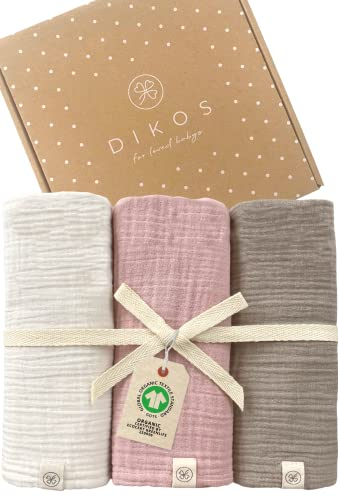 DIKOS® Baby Mulltücher 3er Set (Creme, Altrosa, Taupe) – 64x64cm – weiche & saugstarke Spucktücher aus Bio-Baumwolle (GOTS, OEKO-TEX) – Musselintücher für Erstausstattung – schönes Geschenk zur Geburt