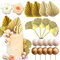 JeVenis Boho Tortendeko Champagner Ginkgo Kuchen Topper Tortendeko Blumen Golden Tortendeko Kugeln Tortendeko Hochzeit Cupcake Topper