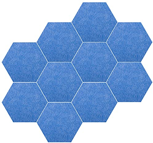 Set of 10 Hexagon Felt Pin Board Tiles + 50 Push pins, 5.9 x 7 x 0.43 inch, Notice Memo Bulletin Boards with Push Pins for Home Decor and Office, Decorative Pinboard for Kids (12x10 inch Blue)