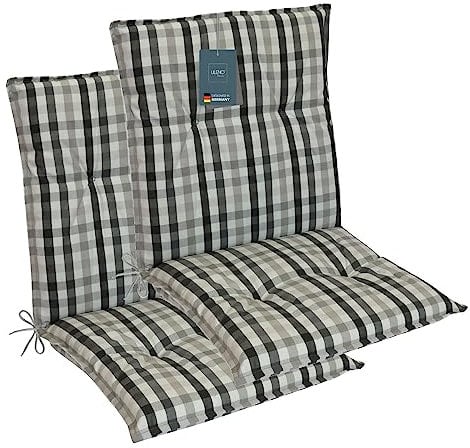 LILENO HOME Gartenstuhl Auflagen als [2er Set - Niedriglehner] in Karo Grau - Bequeme Liegen als Sitzauflagen für Gartenmöbel - Stuhlkissen für Gartenstühle und Klappstühle MAR