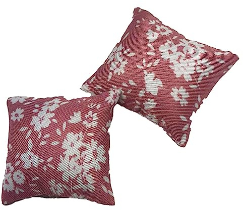 Cuscino decorativo quadrato per casa delle bambole, colore rosa e bianco, accessorio 1:12