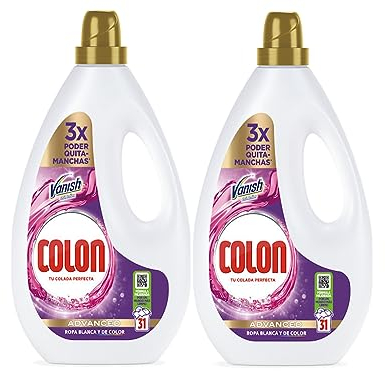 Colon Vanish Advanced - Detergente para Lavadora con Quitamanchas Adecuado para Ropa Blanca y de Color, Formato Gel, Hasta 31 Dosis , 2 x 1,395L, 62 Dosis